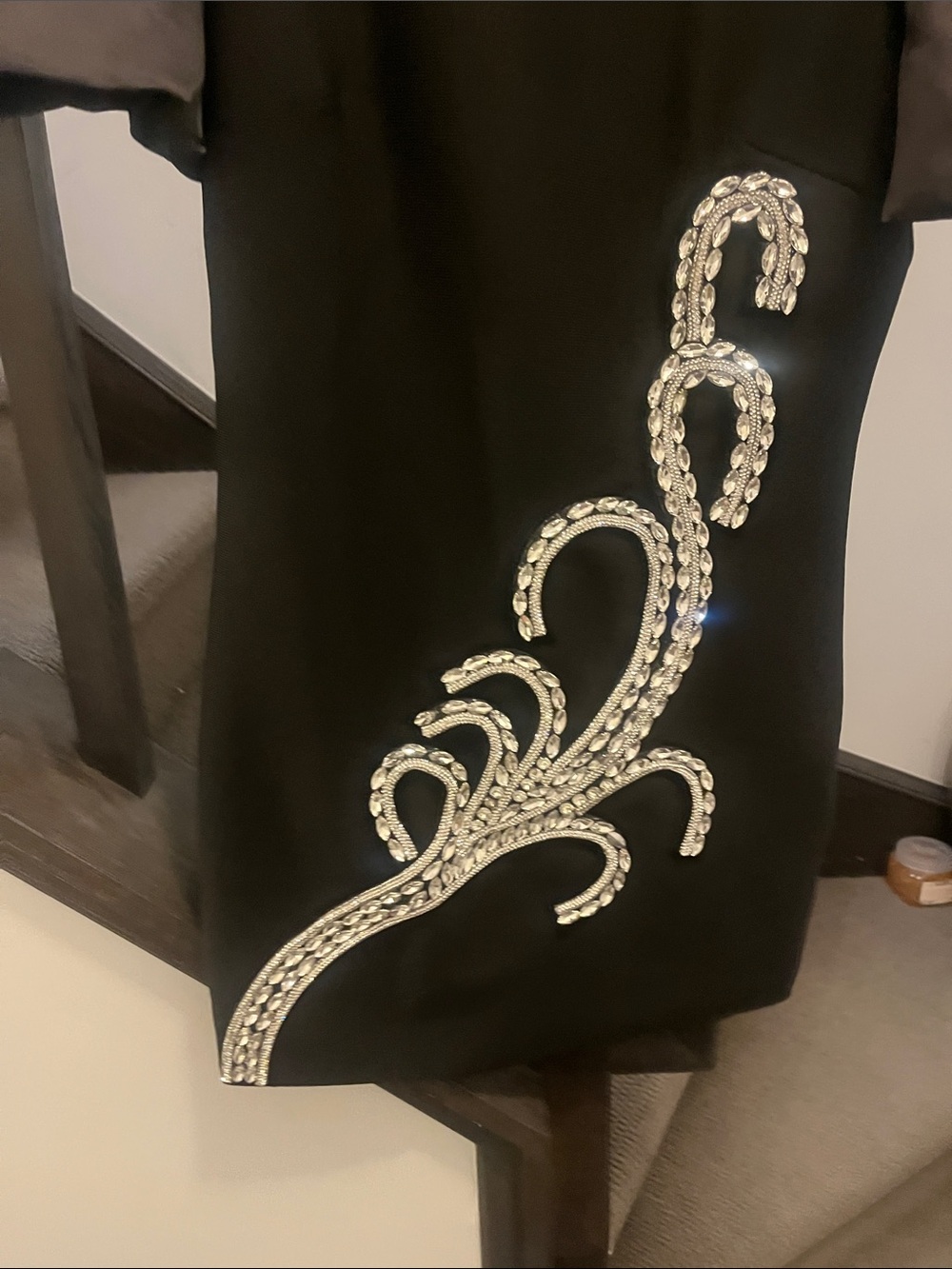 SHEIN Black Mini Dress with Puff Satin Sleeves and Crystal Swirl - Picture 2 of 4